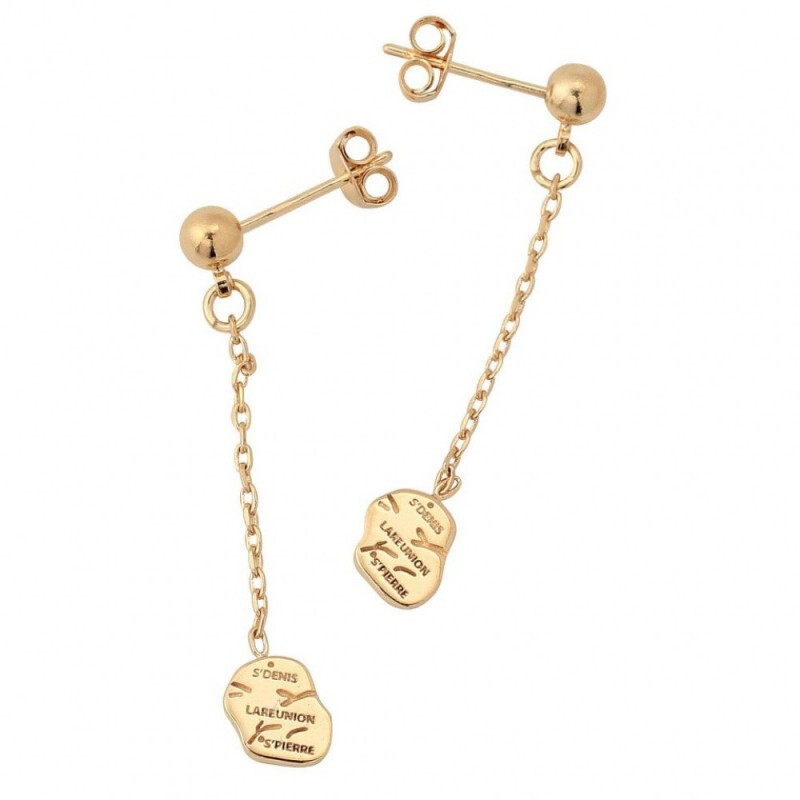Boucles d'oreilles pendantes Réunion 974 plaqué or femme bijou île