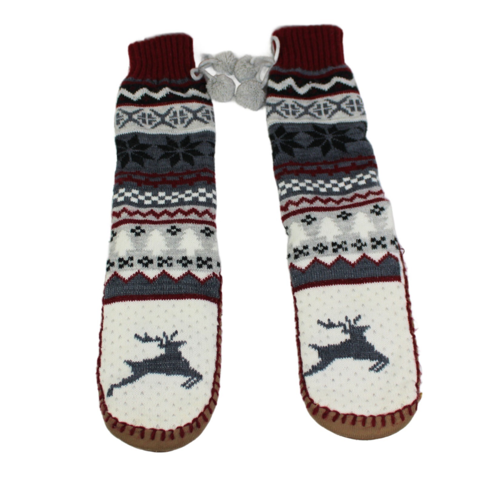 SAOLA Calze ciabatte senza marchio suola grip con nappe e cervo adulto donna taglia LRG 9