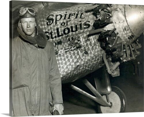 Lindbergh with his airplane, 1928 Canvas Wall Art Print, Airplane Home Decor - Picture 1 of 11