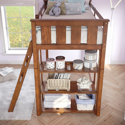 Twin Size Loft Storage Bed Frame For Kids Teen Girls Boys Bedroom Space Espresso - Picture 11 of 12