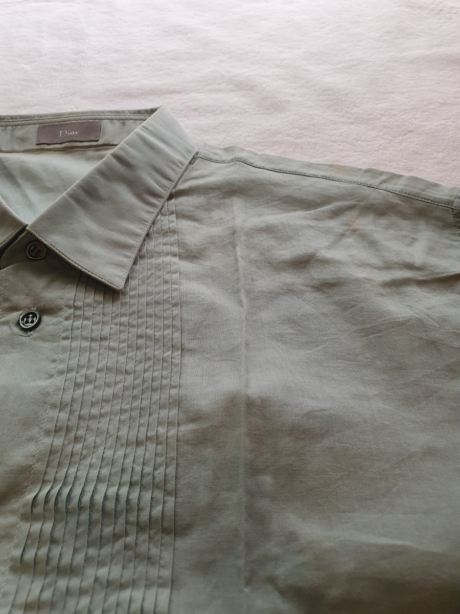 Dior Homme 2005ss runway by Hedi Slimane pleated green shirt size