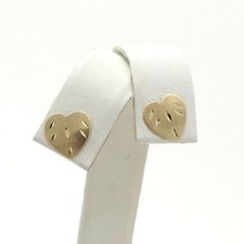 14k Yellow Gold Heart Stud Earrings Love Brushed Diamond Cut Butterfly Closure