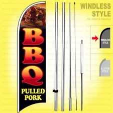 BBQ PULLED PORK - Windless Swooper Flag Kit 15' Feather Banner Sign kb-h
