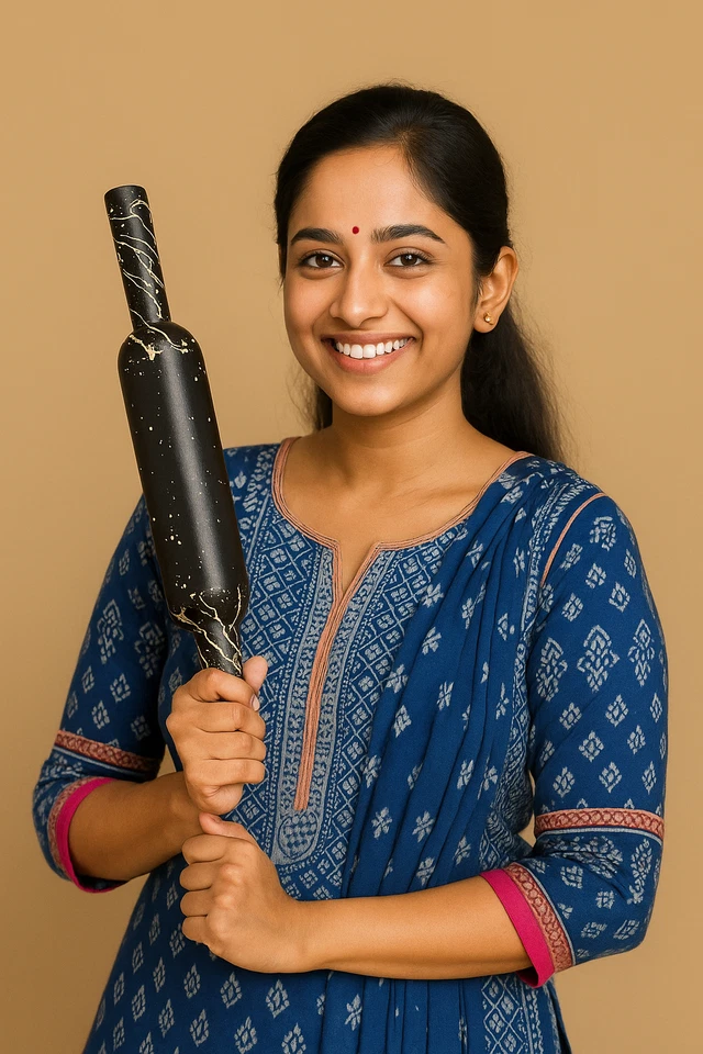 Rodillo de madera negro Belan para masa Roti Chapati - Herramienta de cocina pesada Foto 4 de 4