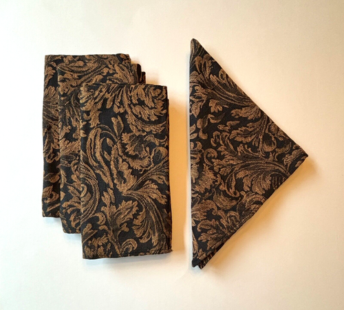 Baroque 8pc Vtg Tapestry Placemat & Napkin Set 4 Each Elegant Black Gold Damask - Picture 5 of 10