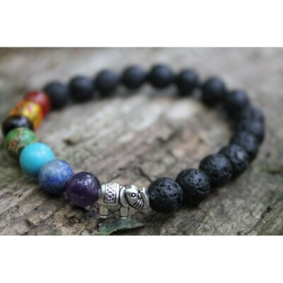 Chakraarmband  7Chakra Armband aus Lavaperlen 8 mm