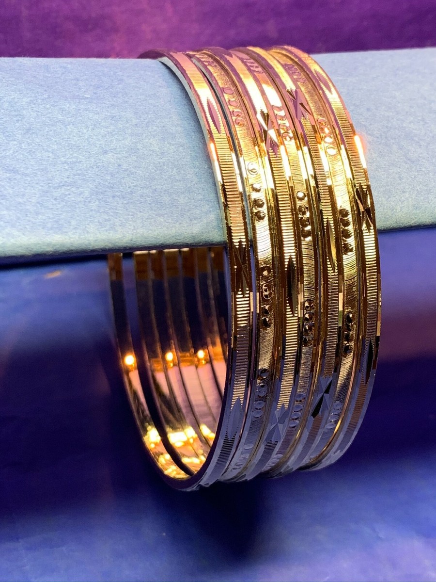 14k Gold 18k Gold Day Bangle Bracelets Cut Etched Gold Layered