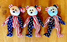 3 x Beanie Babies SPANGLE: BLUE, WHITE  PINK Bears USA Stars  Stripes 1999 NWT