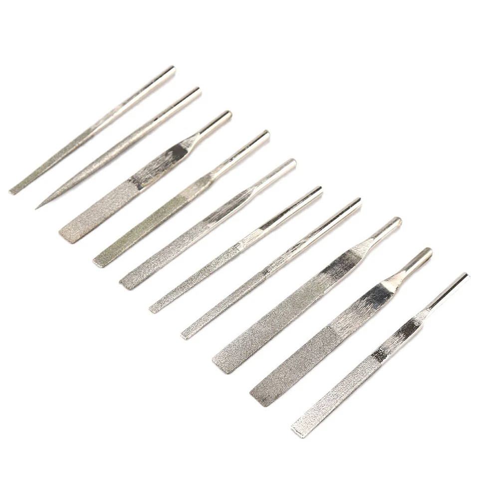 10Pcs Diamond Coated Needle File Flat Kit For Air Micro Die Grinder Polish Tool - Image 3 of 4
