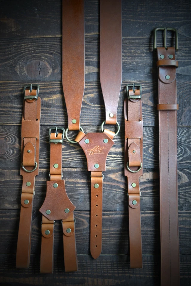 Сognac leather sword belt, Handmade leather Suspenders, leather accessories, men - Image 4 of 4