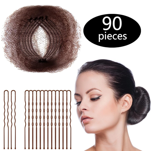 50 Pcs Bun Hair Nets with Elastic Edge & 40 Pcs U Shaped Pins for Ballet Women - Picture 8 of 12