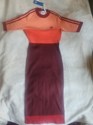 ☆Adidas☆Originals Knit Collar Short Sleeve Dress Red Adidas X KSENIASCHNAIDER Tricolor Knit Dress Coral Fusion
