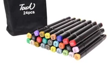 24 Premium Dual-Tip Fabric Markers -Permanent for Clothes, Shoes, etc