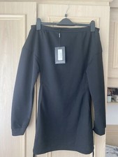 BNWT PLT Black bardot ruched side sweater dress - Small