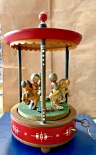 Vintage ANRI Thorens Swiss Wood Music Box Spinning Wheel Carousel Works