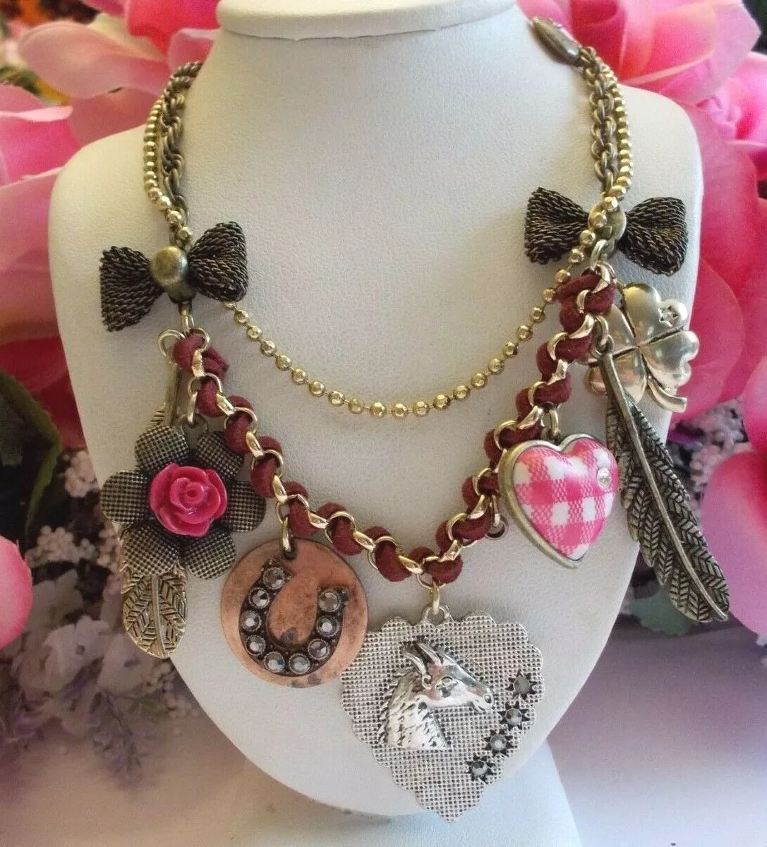xox betsey johnson rare ride with me multi charm two layer necklace