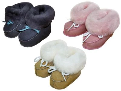 Heitmann Babyschuhe / Lammfelschuhe mit Fellkragen und Kordelbund in 3 Größen