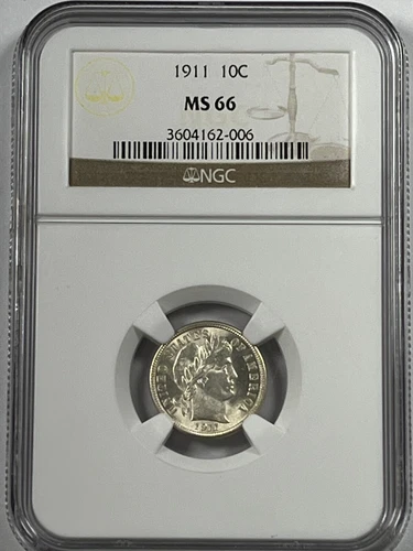 1911 Barber Dime : NGC MS66 Blazing White