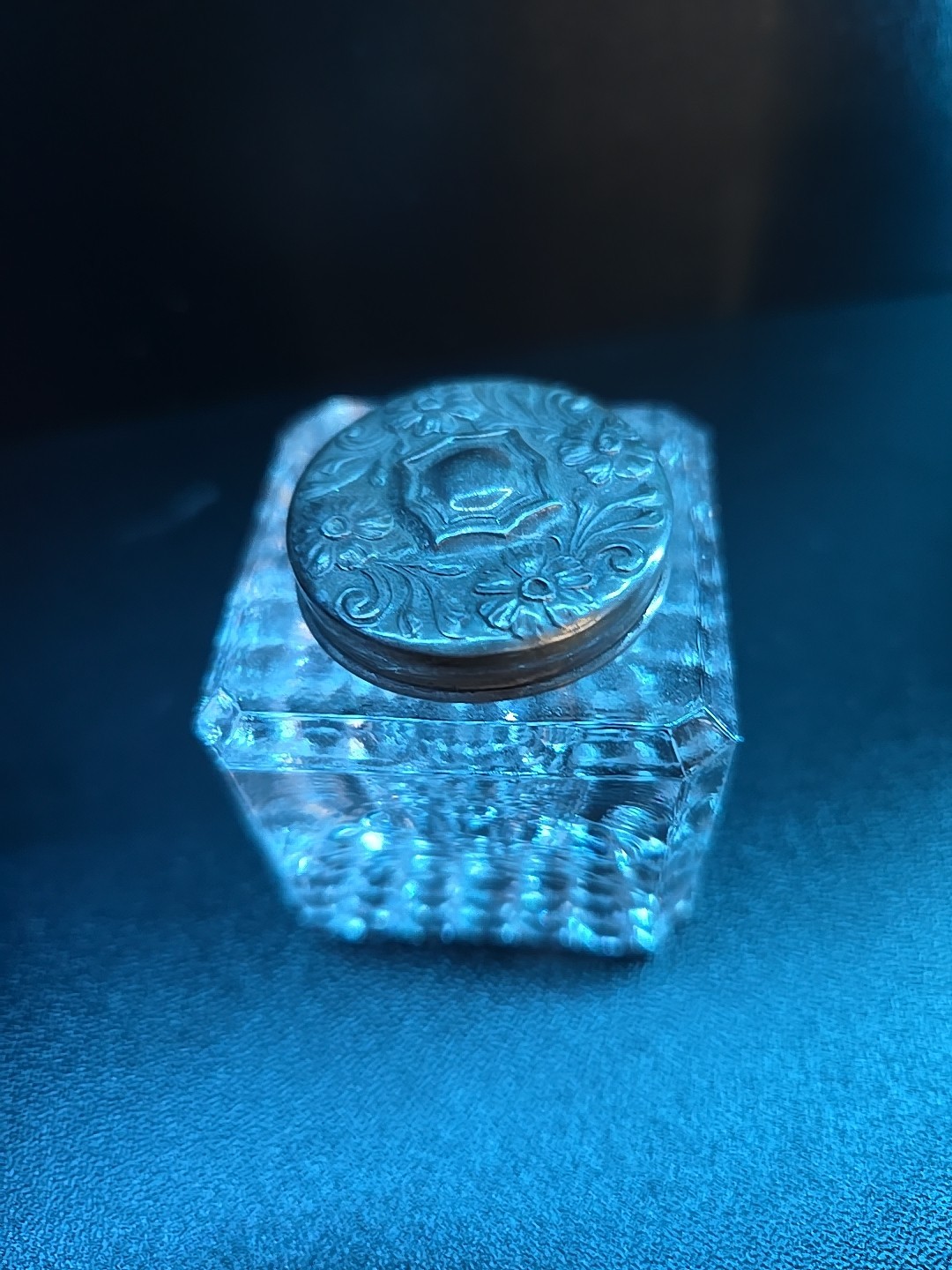 Sterling Silver / Cut Crystal Glass Inkwell