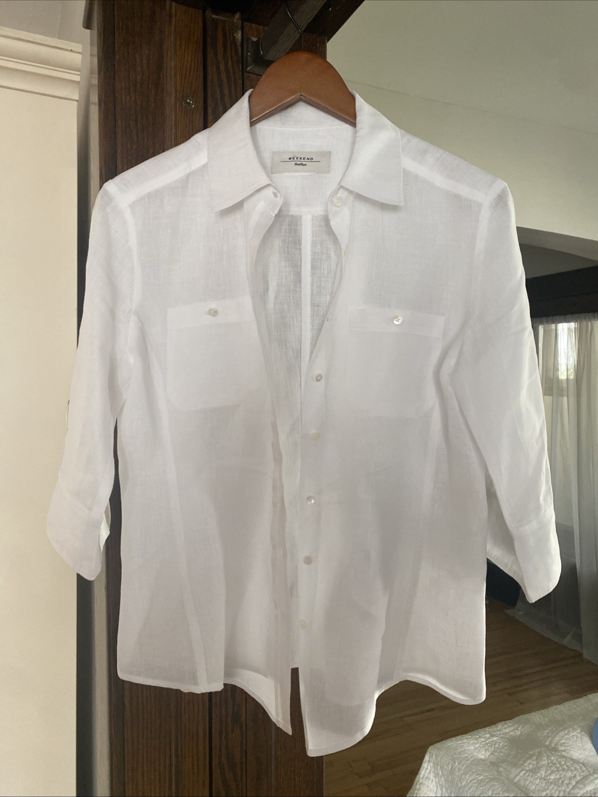 Max Mara WEEKEND 100% Linen Short Sleeve button up Shirt Size 6/8