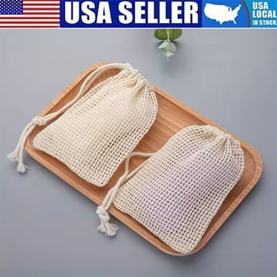 NEW Mesh Bar Soap Pouch, Natural Soap Bag Scrubber for Shower, Cotton Linen Ex