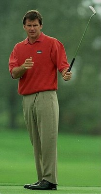 Nick Faldo reacts after missing a birdie on the 18th hole South Co- Old Photo