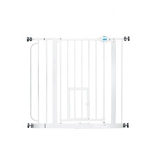 Adjustable metal pet safety gate with door