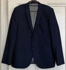 NEXT Tailoring Men’s Navy 46L Tailored Fit Long Wool/Poly Twill Suit Jacket