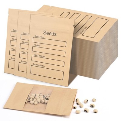 100 Pack Small Resealable Seed Envelopes with Clear Window, 3.15 Small, Brown 