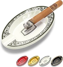 Cigar Ashtray with 2 Holders Slot Portable Indoor One Size, White 