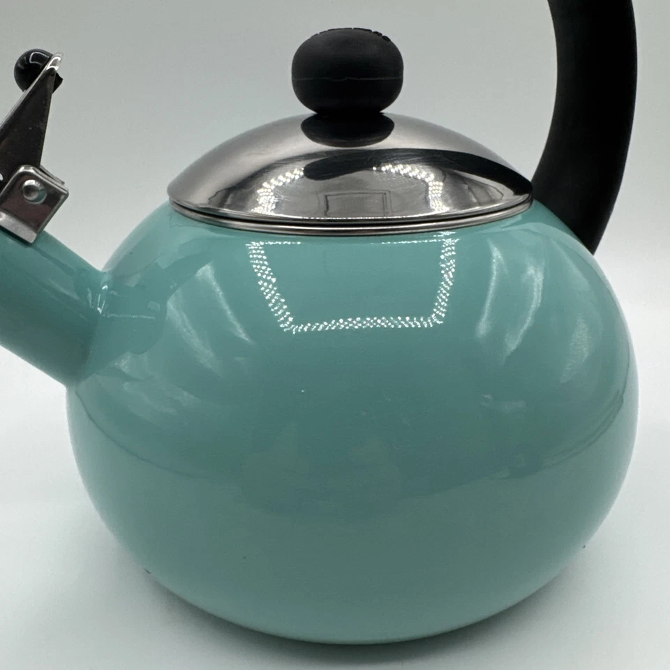 Hervidor de agua Farberware Luna Whistling azul aguamarina 2,5 qt esmalte sobre acero Foto 2 de 4