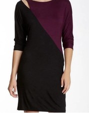Trina Turk Lola Cut Out Purple Black Color Block Dress Shoulder Cut Out Size 4