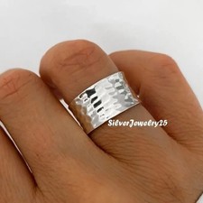 925 Sterling Silver Hammered Wide Band Ring, Handmade Ring, Unique Hamm All size