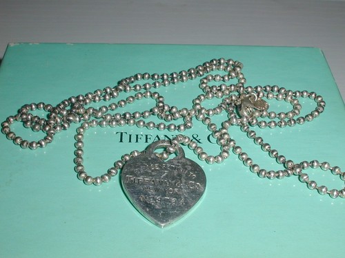 PLEASE RETURN TO TIFFANY & CO STERLING LONG BEADED CHAIN HEART TAG NECKLACE 34"!