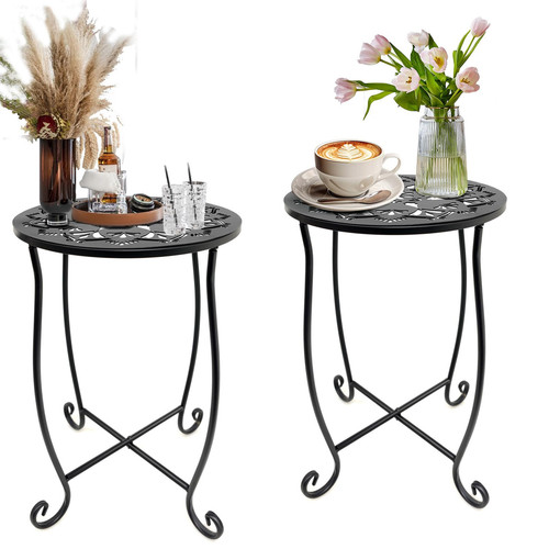 Outdoor Side Tables for Small Space, 2 Pack Patio Side Table, Weather Resista...