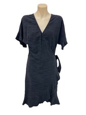 Decjuba Wrap Dress Women AU 8 Black Viscose/Cotton Knee Length