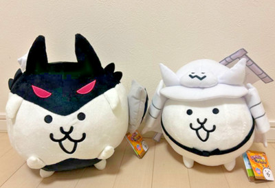 The Battle Cats Nyanko Daisensou Dark Cat 30cm & Cat Samurai Plush Doll Set