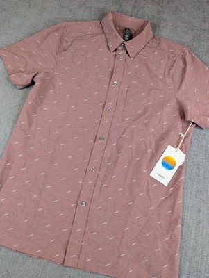 NWT Vuori Shirt Mens S Terracotta Bridge Button Down Short Sleeve Geometric AOP