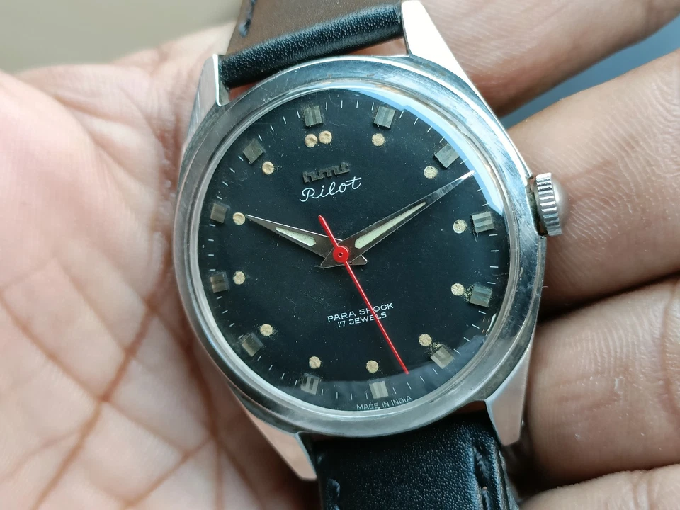 HMT PILOT 17 JOYAS CUERDA ESFERA NEGRA 0231 INDIA HOMBRE ESTADO FUNCIONANDO Foto 2 de 4