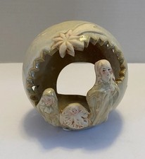 Stoneware Tea Light Holder Nativity Surround Whimsical Art Pottery