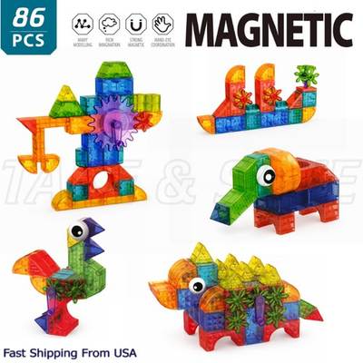 #ad 86PC Magnetic Building Blocks Magna Construction Puzzle 3D Cars Trains Animals $18.89