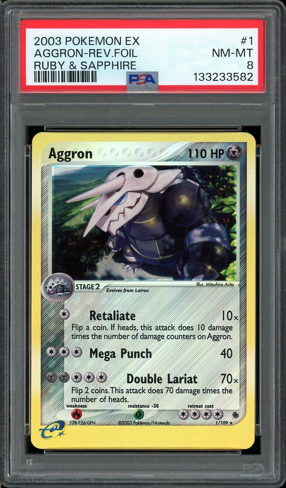 Pokemon Aggron EX Ruby & Sapphire Reverse Holo Rare #1 PSA 8 Near Mint
