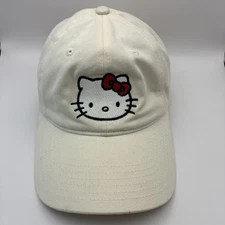 Hello Kitty Fuzzy Face Wink Cap Hat Adjustable Embroidered Off White