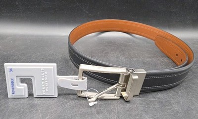 Brand New Sz 34 Perry Ellis Portfolio Mens Leather Reversible Belt Black & Brown