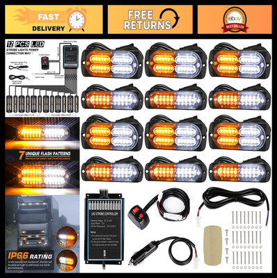 12pcs Ultra Slim LED Emergency Beacon Strobe Lights for Car Truck - Waterproof,