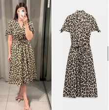 ZARA MIDI ZW COLL. ANIMAL PRINT SHIRT DRESS SIZE S BELTED LEOPARD 2183/060 BNWT