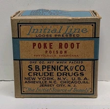 Antique Herb Medicine Box Initial Line S.B. Penick & Co. Poke Root Advertising