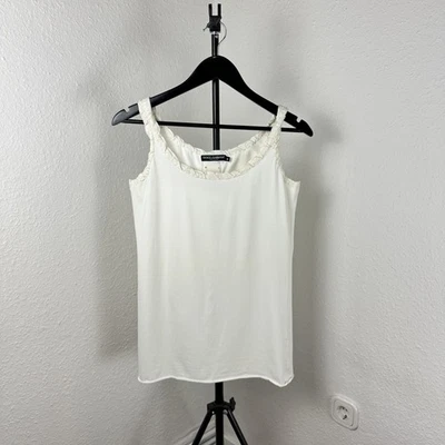 Women's Dolce&Gabbana Frill Sleeveless Top White Size M Logo Made in Italy - Bild 1 von 4