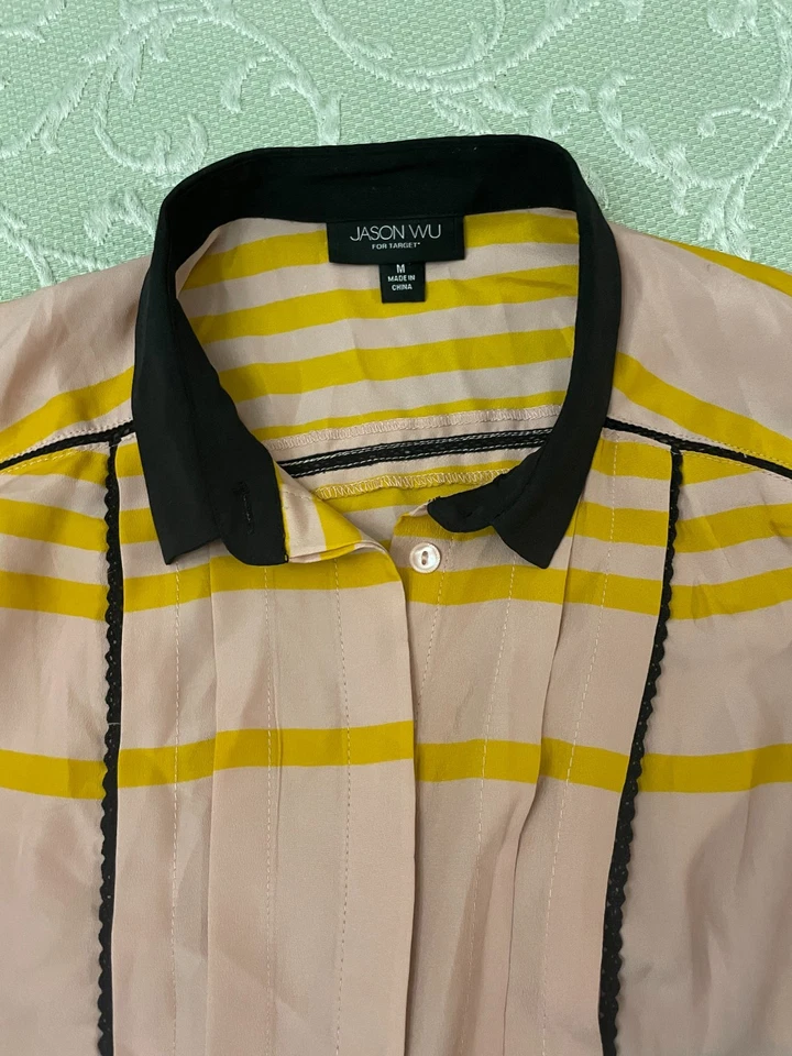 Jason Wu For Target Pleated Shift Mini Dress Women's M Striped Collared Belted - Image 2 of 4