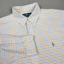 Ralph Lauren Button Down Shirt 2XL 17  Classic Fit Blue Orange Check Vintage